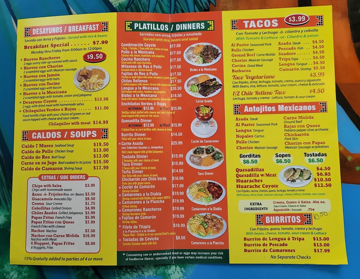 Coyotes Restaurant Menu - Image 4